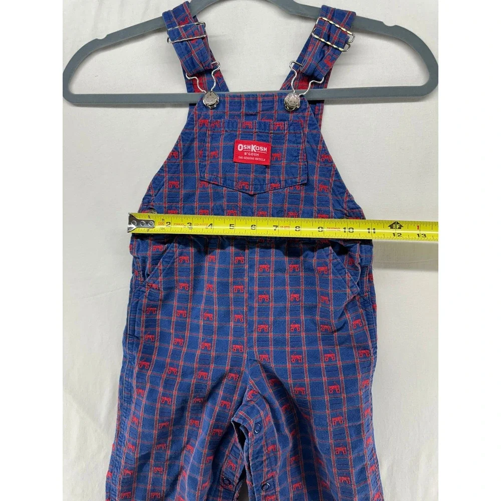 Vintage OshKosh Bgosh Kids 3T‎ Blue Plaid Red Tractor Vestbak Overalls Made USA